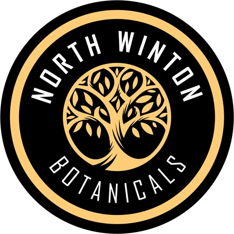 North Winton Botanicals badge: a gold tree inside a black and gold circle